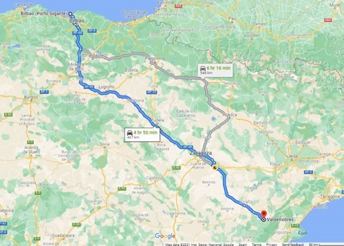 Route Bilbao to Valderrobres