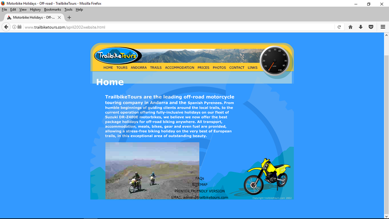 TrailbikeTours original website from April 2002, made with Flash
